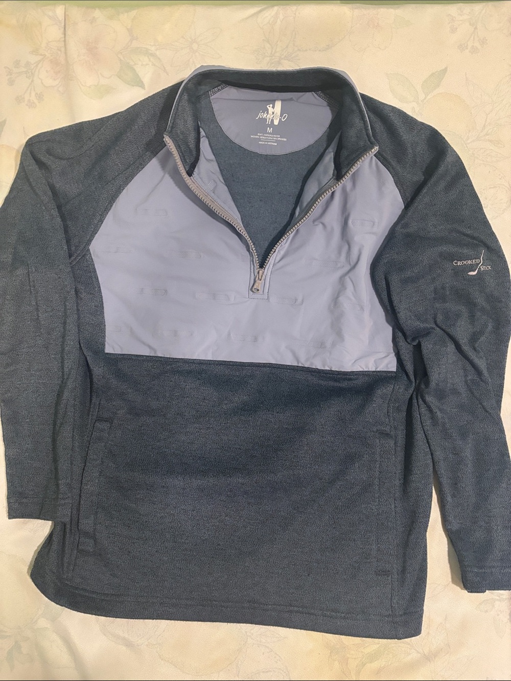 johnnie-O Two-Tone Quarter-Zip Pullover in Charcoal and Light Gray
